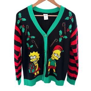 The Simpsons Christmas Lisa Bart Womens Holiday Cardigan Ugly Sweater Size M